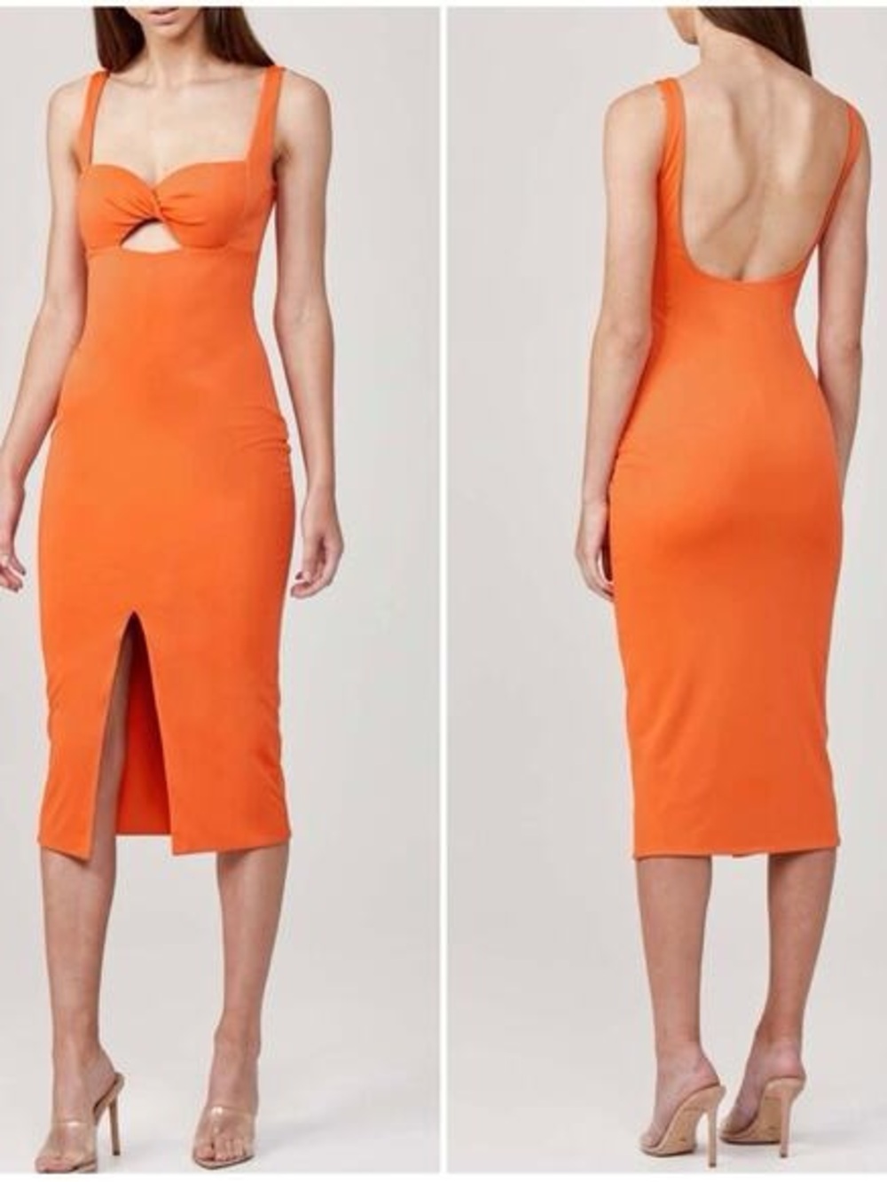Significant Other Orange Midi Cutout Bodycon Dress with Front Slit Size 4